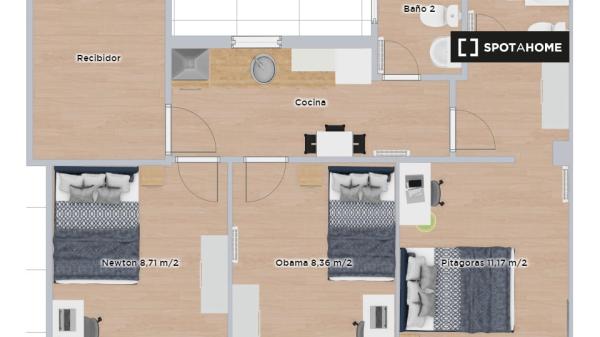 Pokój do wynajęcia w mieszkaniu z 3 sypialniami w Granadzie