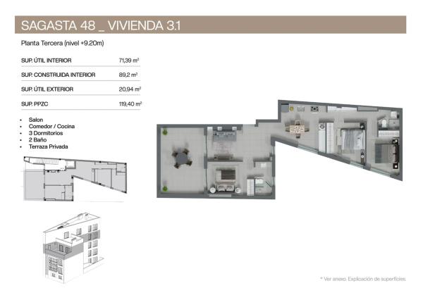 Piso en venta en Sagasta, 48