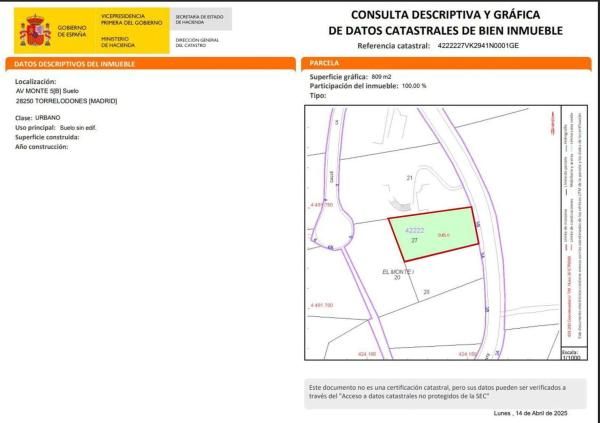 Terreno en avenida del Monte